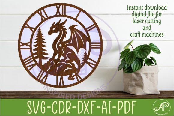 Dragon Wall Clock SVG for Laser Cutting