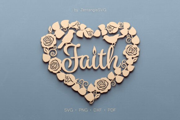 Faith SVG Laser Cutting Heart: Intricate Digital Template