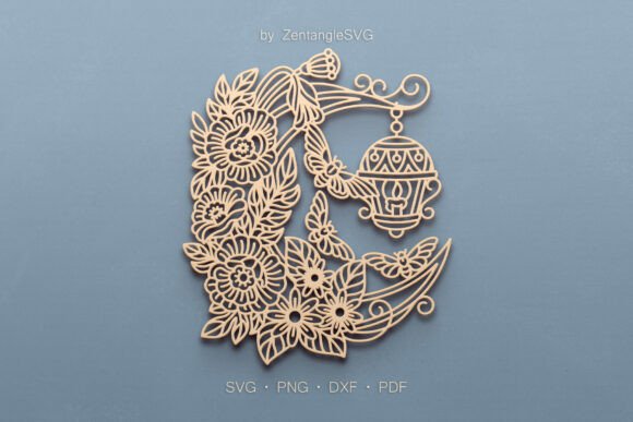 Floral Moon SVG Paper Cut: Intricate Laser Cutting Designs