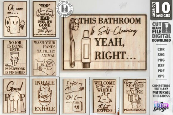 Funny Bathroom Wall Art Laser Cut Bundle