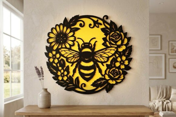 Laser Cut Floral Bee Wall Decor SVG