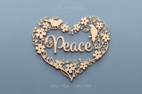 Peace SVG Laser Cutting Heart: Intricate Digital Template