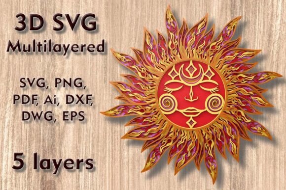 Stunning 3D Sun SVG File for Laser Cutting