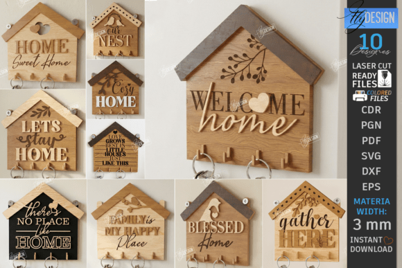 Wall Key Holders Laser Cut Bundle for Home Organization